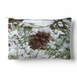Snowy Pine Cone I Winter Nature Photography Accessory Pouch