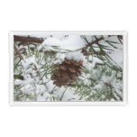Snowy Pine Cone I Winter Nature Photography Acrylic Tray