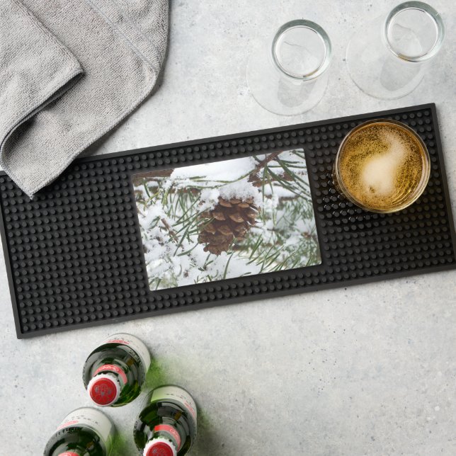 Snowy Pine Cone I Winter Nature Photography Bar Mat (Insitu (Bar 1))