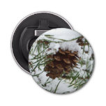 Snowy Pine Cone I Winter Nature Photography Bottle Opener