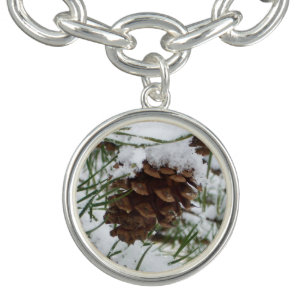 Snowy Pine Cone I Winter Nature Photography Bracelet