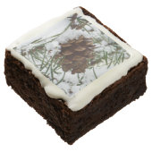 Snowy Pine Cone I Winter Nature Photography Brownie (Angled)