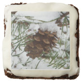 Snowy Pine Cone I Winter Nature Photography Brownie (Front)