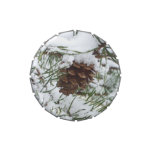 Snowy Pine Cone I Winter Nature Photography Candy Tin