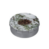 Snowy Pine Cone I Winter Nature Photography Candy Tin (Side)
