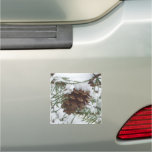 Snowy Pine Cone I Winter Nature Photography Car Magnet
