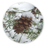 Snowy Pine Cone I Winter Nature Photography Ceramic Knob