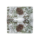 Snowy Pine Cone I Winter Nature Photography Checkbook Cover (Open)