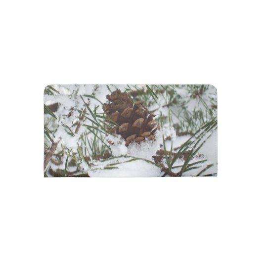 Snowy Pine Cone I Winter Nature Photography Checkbook Cover (Back)