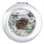 Snowy Pine Cone I Winter Nature Photography Compact Mirror