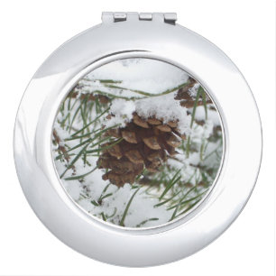 Snowy Pine Cone I Winter Nature Photography Compact Mirror