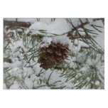 Snowy Pine Cone I Winter Nature Photography Cutting Board