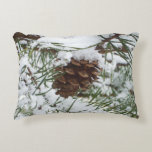 Snowy Pine Cone I Winter Nature Photography Decorative Pillow