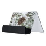 Snowy Pine Cone I Winter Nature Photography Desk Business Card Holder