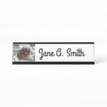 Snowy Pine Cone I Winter Nature Photography Desk Name Plate