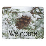 Snowy Pine Cone I Winter Nature Photography Door Sign
