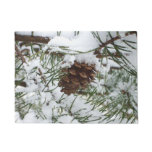 Snowy Pine Cone I Winter Nature Photography Doormat