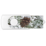 Snowy Pine Cone I Winter Nature Photography Flash Drive