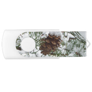 Snowy Pine Cone I Winter Nature Photography Flash Drive