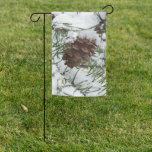 Snowy Pine Cone I Winter Nature Photography Garden Flag