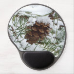 Snowy Pine Cone I Winter Nature Photography Gel Mouse Pad