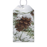 Snowy Pine Cone I Winter Nature Photography Gift Tags