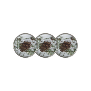 Snowy Pine Cone I Winter Nature Photography Golf Ball Marker