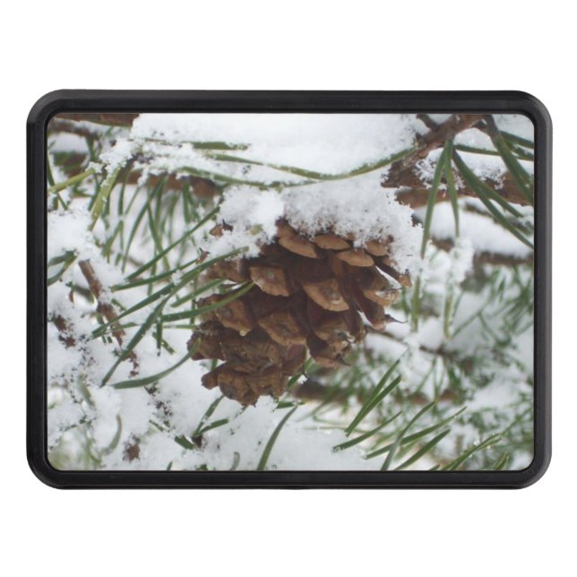 Snowy Pine Cone I Winter Nature Photography Hitch Cover (Front)