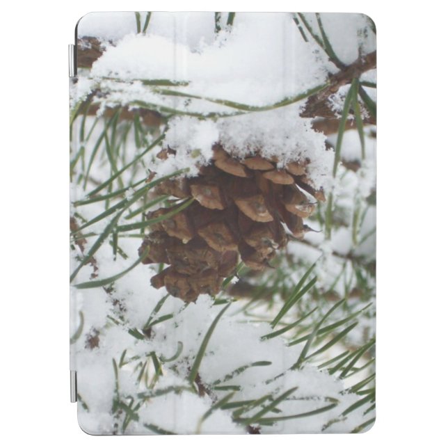 Snowy Pine Cone I Winter Nature Photography iPad Air Cover (Front)