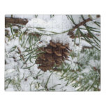Snowy Pine Cone I Winter Nature Photography Jigsaw Puzzle