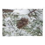 Snowy Pine Cone I Winter Nature Photography Kitchen Towel