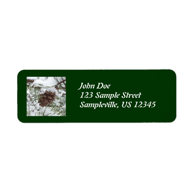 Snowy Pine Cone I Winter Nature Photography Label (Front)