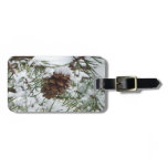Snowy Pine Cone I Winter Nature Photography Luggage Tag