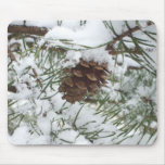 Snowy Pine Cone I Winter Nature Photography Mouse Pad
