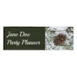 Snowy Pine Cone I Winter Nature Photography Name Tag