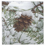 Snowy Pine Cone I Winter Nature Photography Napkin