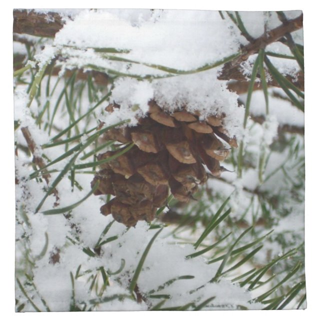 Snowy Pine Cone I Winter Nature Photography Napkin (Front)