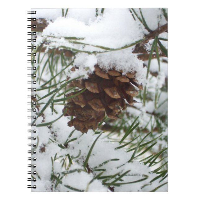 Snowy Pine Cone I Winter Nature Photography Notebook (Front)