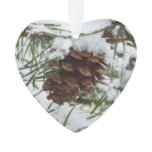 Snowy Pine Cone I Winter Nature Photography Ornament
