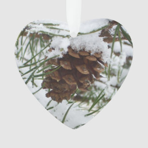 Snowy Pine Cone I Winter Nature Photography Ornament