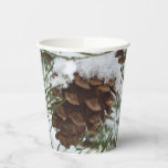 Snowy Pine Cone I Winter Nature Photography Paper Cups