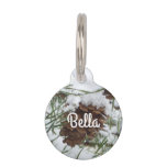 Snowy Pine Cone I Winter Nature Photography Pet ID Tag
