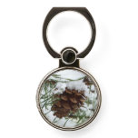 Snowy Pine Cone I Winter Nature Photography Phone Ring Stand