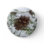Snowy Pine Cone I Winter Nature Photography Pinback Button