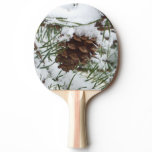 Snowy Pine Cone I Winter Nature Photography Ping Pong Paddle