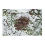 Snowy Pine Cone I Winter Nature Photography Placemat
