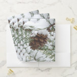 Snowy Pine Cone I Winter Nature Photography Pocket Folder