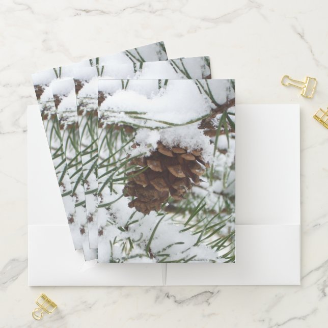 Snowy Pine Cone I Winter Nature Photography Pocket Folder (In Situ)