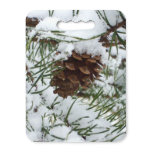 Snowy Pine Cone I Winter Nature Photography Seat Cushion