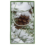 Snowy Pine Cone I Winter Nature Photography Small Gift Bag